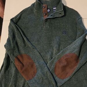Chaps Green Cardigan with Brown Elbow Patches